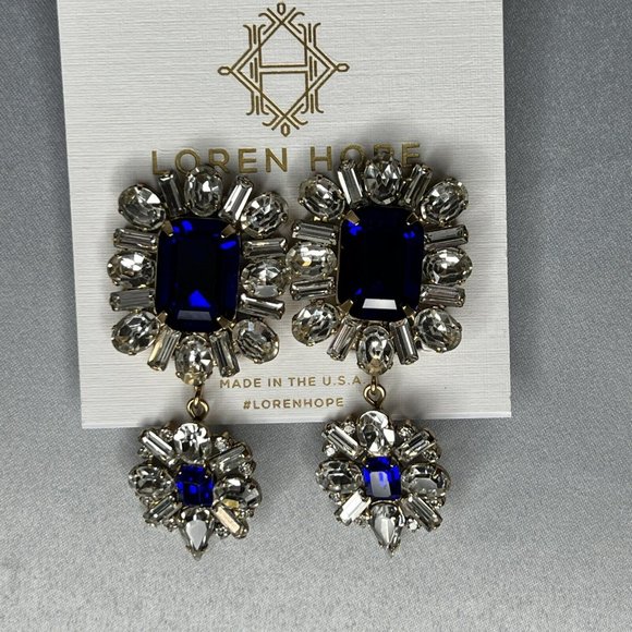 Loren Hope SAPPHIRE Grand Dame Earrings 18K Gold Finish - Picture 2 of 9